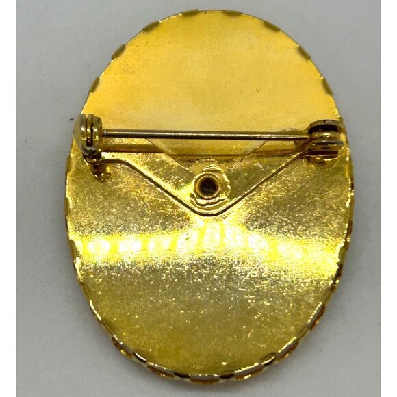 Vintage Peach & Blossom Brooch Porcelain Cameo Fruit Gold-tone Scalloped Edge - Picture 4 of 8